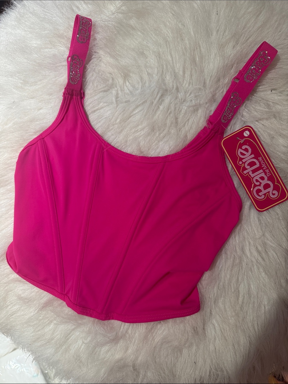 Barbie Bright Pink Corset Crop Top with Embellished Straps Small